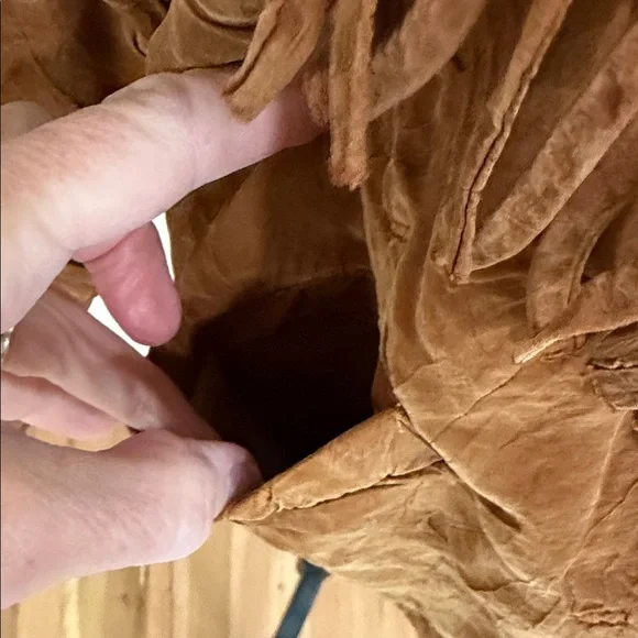 Vintage 90s Action Wear Brown Faux Suede Fringe Jacket Made in USA - Picture 6 of 8